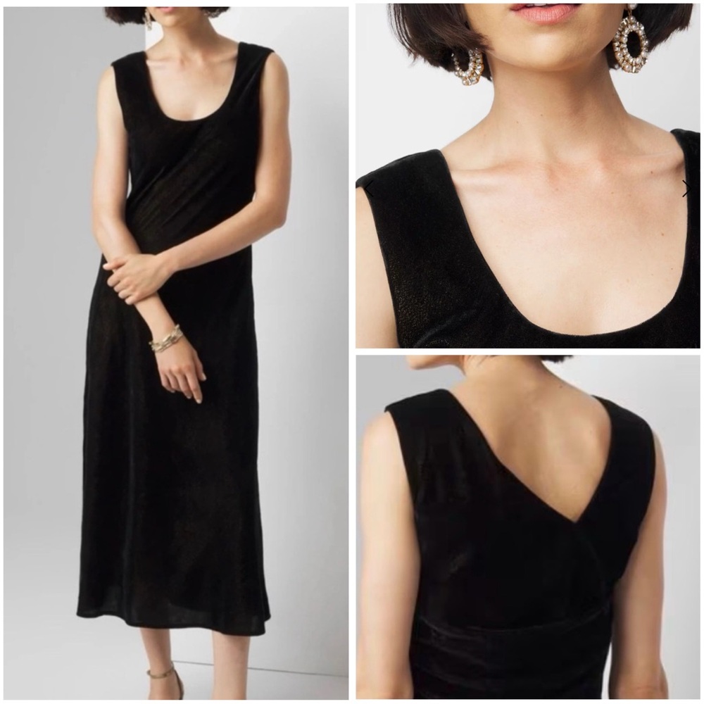 NWT WHBM Womens Sleeveless Black Velvet Metallic Shine Slip Dress Size 10 Vamp